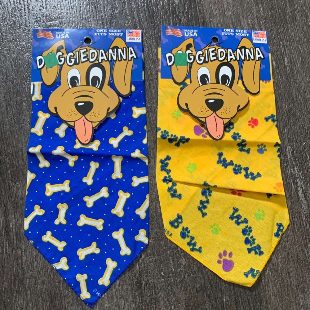 Doggiedanna Dog Bandana Blue Bones Yellow Paws One Size NEW Set of 2